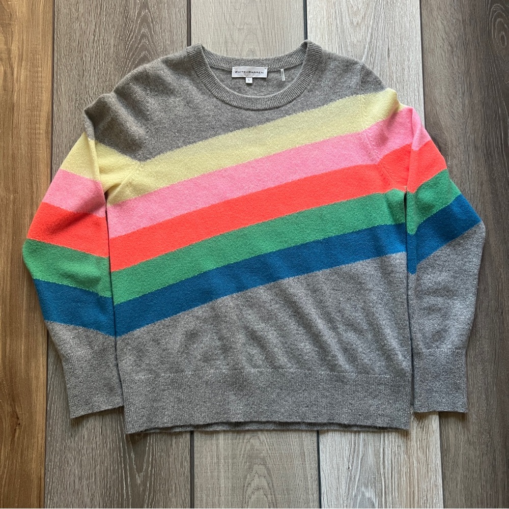 White + Warren 100% CashemereColorful Striped Women's Sweater